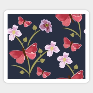 Butterflies and flowers on Blue Sticker